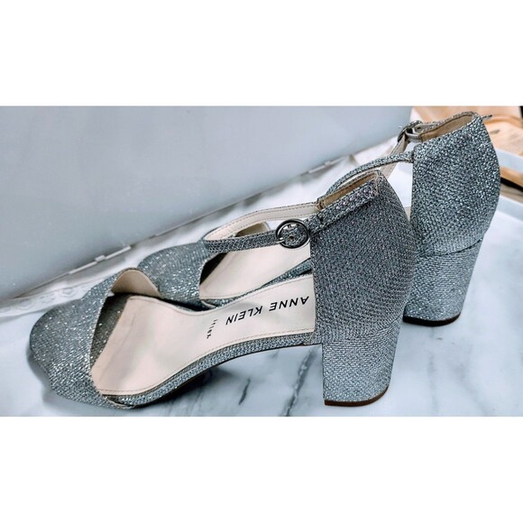 Ann Taylor Katrina Silver Shimmer Block Sandal Heels Sparkle G;itter Shine Shoe - Picture 5 of 15